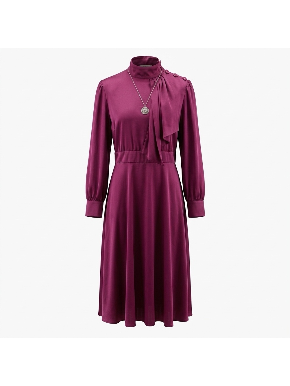 Alexia Admor Cranberry Midi Dress with High Neck and Long Sleeves